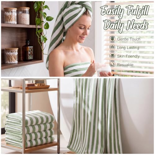 Microfiber Bath Towels Bulk 12 Pack - Sage Green Wide Stripes