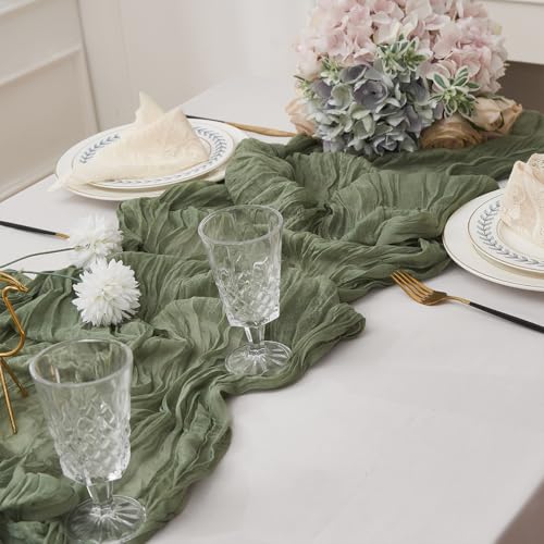 Sage Green Cheesecloth Table Runner 120 Inch 2 Pack Boho Rustic Wedding Decor