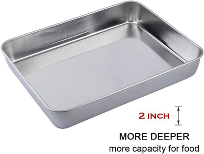Stainless Steel Deep Baking Pan Set by [Brand Name] | 12" & 16" Uncoated Non-Toxic Bakeware – Heavy Duty Roasting Pans for Lasagna, Brownies, Bread & Cakes – Dishwasher Safe