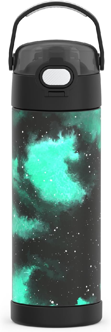 THERMOS FUNTAINER 16 Ounce Stainless Steel Vacuum Insulated Bottle - Galaxy Green with Wide Spout Lid