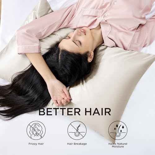 Bedsure Satin Pillowcase with Zipper, Similar to Silk Pillow Cases 2 Pack, Silky & Soft Satin Pillow Case Standard Size for Hair and Skin, Christmas Room Decor Gifts for Women Men, Beige, 20x26 Inches