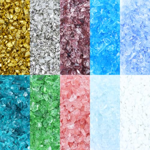 Crushed Glass Glitter Set of 10 - Multicolor, 3-6mm, 450g for Resin Art Crafts