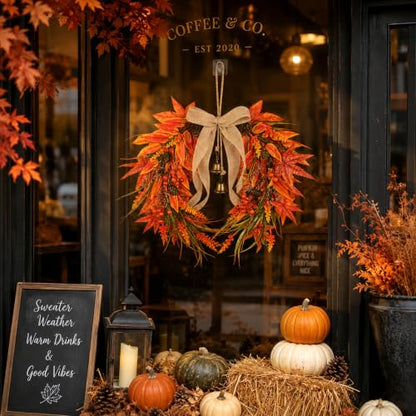 Fall Maple Leaves Wreath with Pinecones and Berries - Autumn Front Door Decor - Maple Leaves Variation