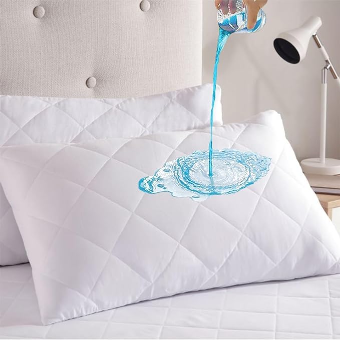 White King Waterproof Quilted Pillow Protectors Set with Zippered Encasements