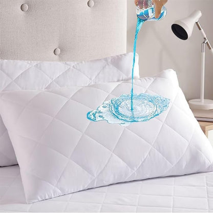 White King Waterproof Quilted Pillow Protectors Set with Zippered Encasements