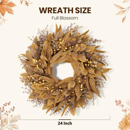 Fall Eucalyptus Wreath for Front Door - Autumn Decorations, Dried Leaf & Berry