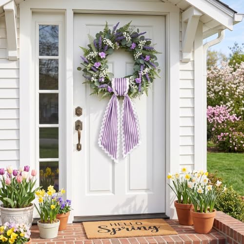 Christmas Wreath Sash Purple White Candy Cane Stripes Scalloped Ribbon