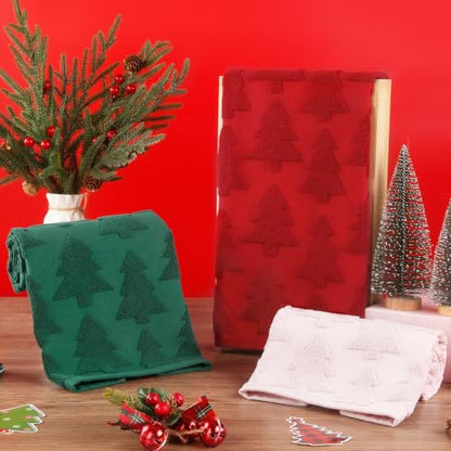 Quera Christmas Hand Towels Set - Red & Green Xmas Tree Decor with Bow - Holiday Bathroom & Kitchen