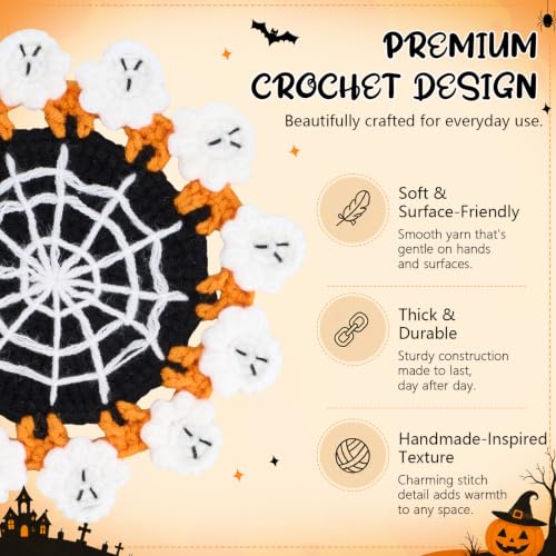 Halloween Crochet Coaster Ghost Drink Mat Handmade Spooky Decor