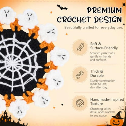 Halloween Crochet Coaster Ghost Drink Mat Handmade Spooky Decor