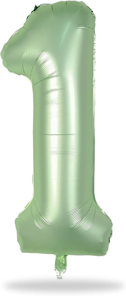 Sage Green 40-Inch Giant Helium Foil Balloons | Self-Inflating Number 0-9 for Birthday & Party Decor