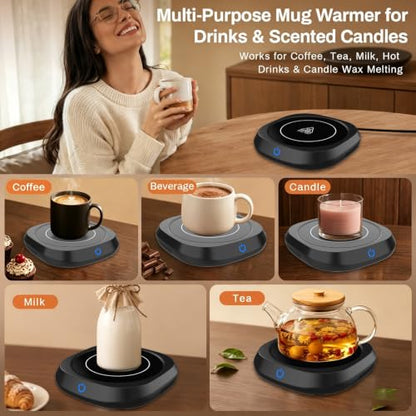 Coffee Cup Warmer with 3 Temperature Settings, 4-Hour Auto Shut-Off - Black