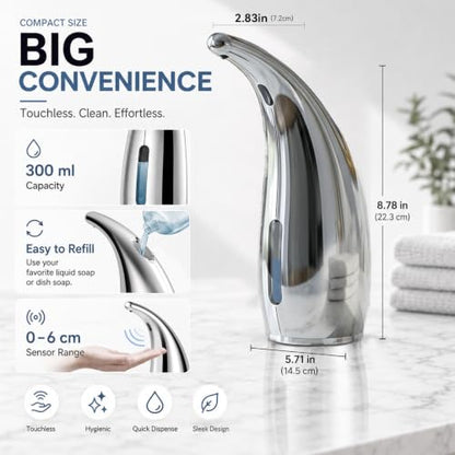 Automatic Liquid Soap Dispenser Touchless 4-Level 10oz - Silver, Battery Operated