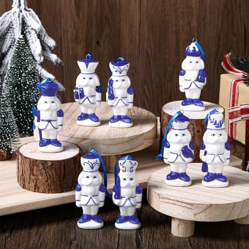 Blue and White Porcelain Nutcracker Ornaments - Set of 8 Christmas Decorations