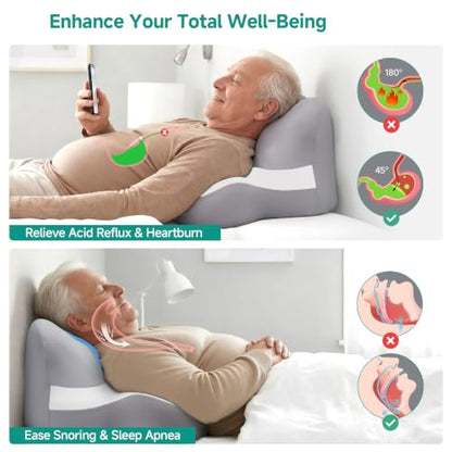Grey White Wedge Pillow for Sleep Apnea Acid Reflux Snoring - Softgas
