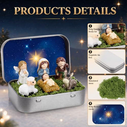Mini Christmas Nativity Scene Set in Tin Box - Portable Holiday Decoration