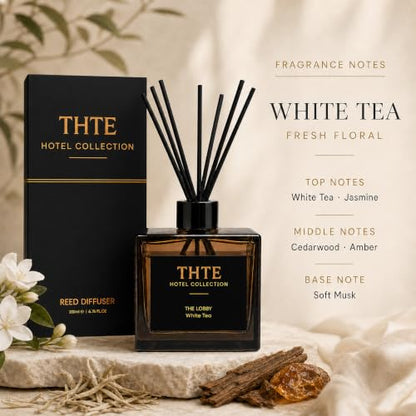 White Tea & Soft Musk Reed Diffuser for Home - Hotel-Inspired Scent with Black Fiber Reeds