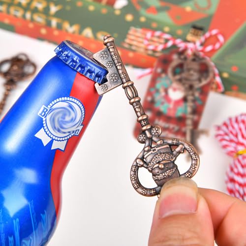 Christmas Bottle Opener Keychain Set with Santa Snowman Tree Bell Reindeer and Cards