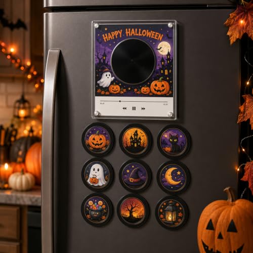 Halloween Magnetic Fridge Vinyl Music Box with NFC Discs & USB C - Personalized Retro Christmas Decor