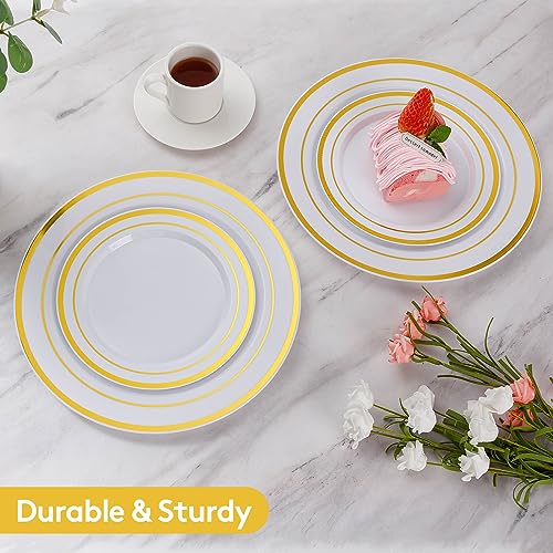 Gold Disposable Plastic Bowls and Plates Set for Parties Weddings Catering