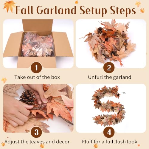 6 Ft Fall Garland with Lights & Timer - Thanksgiving Fireplace Mantel Decor - Variation of 1