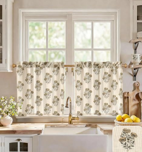 Kitchen Tier Cafe Curtains 28W x 24L Taupe Floral - Pack of 2