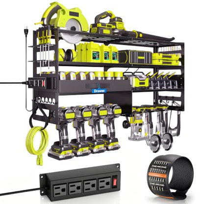 Gotega Heavy Duty Power Tool Wall Mount Organizer Black - 600lb Capacity
