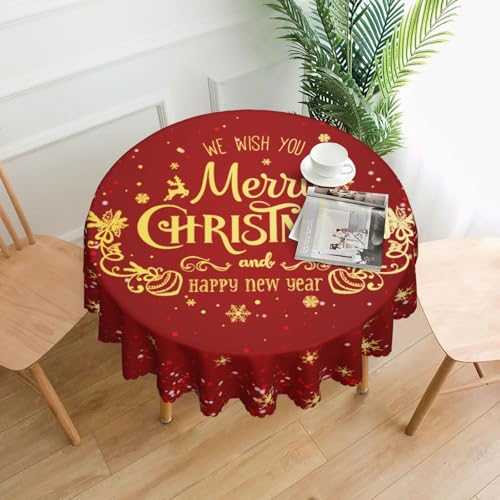 Christmas Table Cloth 36" Round Snowflake Pattern - Waterproof Polyester (Variation: Christmas-4 / 36" Round)