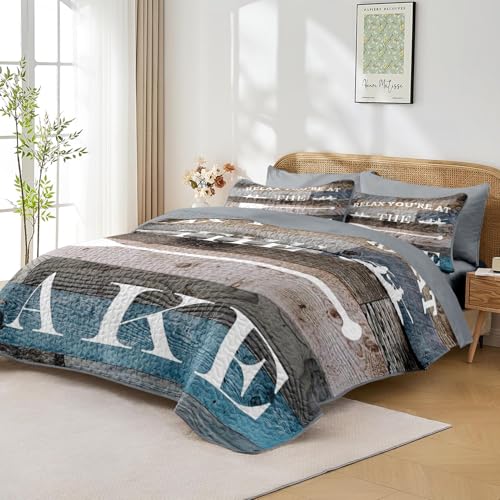 Queen Quilt Set with Lake House Nautical Bedding 7 Pieces - Lake Variation