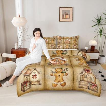 King Size Christmas Bedding Set with Reversible Comforter & Pillowcases - Gingerbread Design