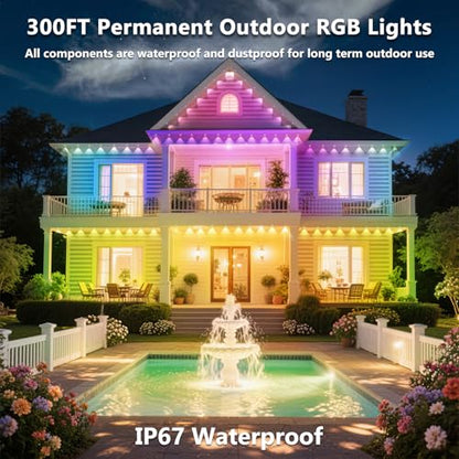 Outdoor RGB LED Lights 300FT Waterproof Smart Eaves Lighting with App & Remote - DIY Color Scenes & Modes