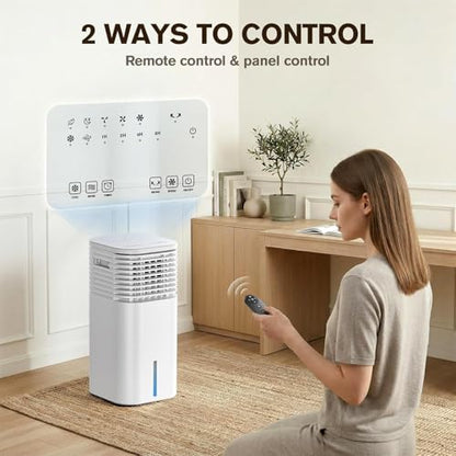3-in-1 Portable Evaporative Cooler with Remote Control, 24-Inch Ventless Air Conditioner, 15-Hour Timer, 120° Oscillation, 2-Gallon Tank, Multi-Mode for Home & Office