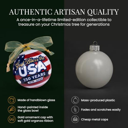 Hand-Painted Glass USA Christmas Ornament 1776-2026 Patriotic Keepsake