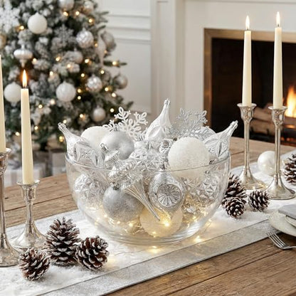 Christmas Tree Ornaments Set 50pcs Snow Queen Theme Silver White Variation