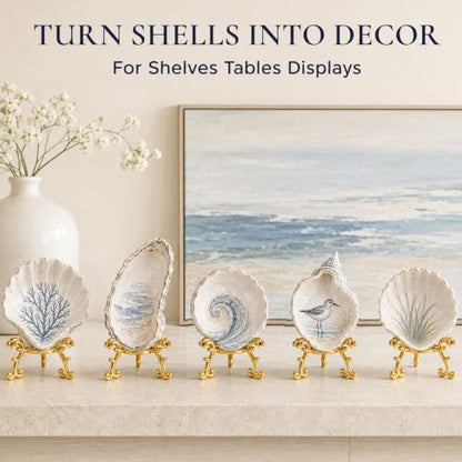 12 Pcs Seashell Display Stands for Oyster Shell Crafts Coastal Decor Gold Metal