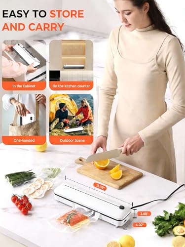Vacuum Sealer Machine 75KPa 6-in-1 Dry Moist Modes Digital Timer White