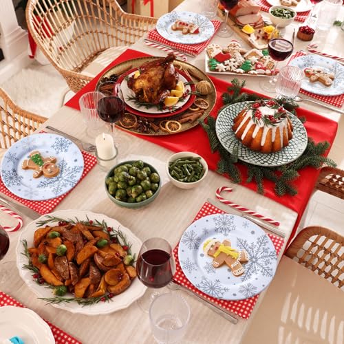 8 Inch Christmas Snowflake Plates Silver White Set of 10 - Winter Holiday Dinnerware