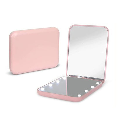 Kintion LED Compact Travel Makeup Mirror - 1X/3X Magnification, Portable & Folding, Pink