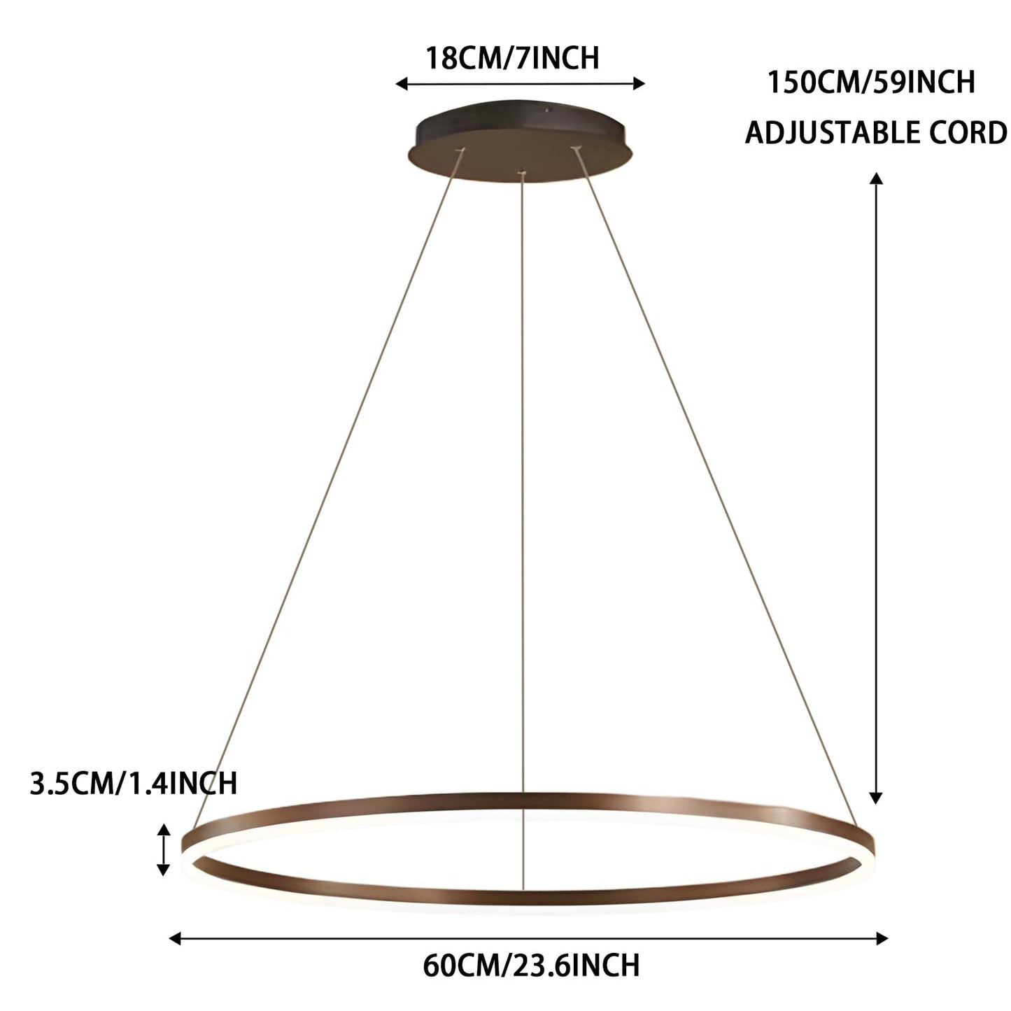 LightInTheBox Modern LED Ring Chandelier, 23.6" Halo Pendant Light Fixture Circle Minimalist Dimmable Hanging Light Metal Acrylic for Living Room Dinning Room Bedroom (Coffee)