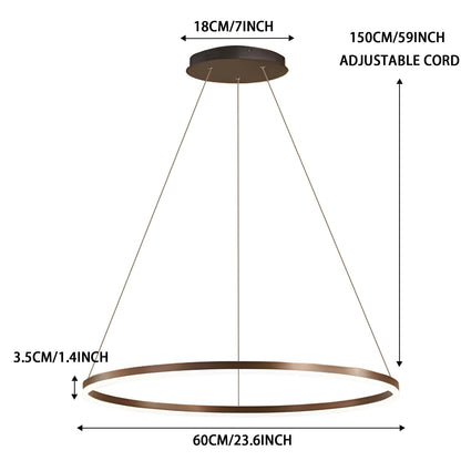 LightInTheBox Modern LED Ring Chandelier, 23.6" Halo Pendant Light Fixture Circle Minimalist Dimmable Hanging Light Metal Acrylic for Living Room Dinning Room Bedroom (Coffee)