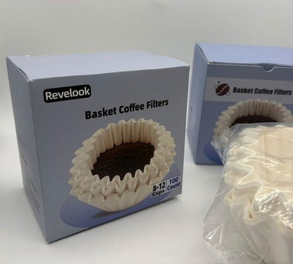 Coffee Filters | 8-12 Cup | 100 Count White Disposable Basket Filters - 7.875 Inch x 3.25 Inch
