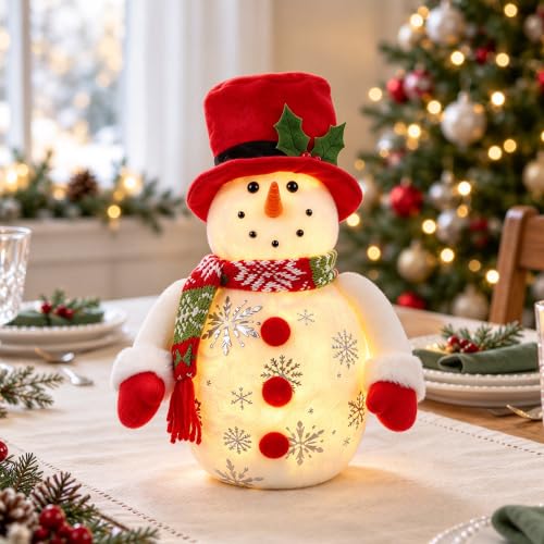 Cllayees 13.5 Inch Lighted Christmas Snowman Table Decor - Style 1