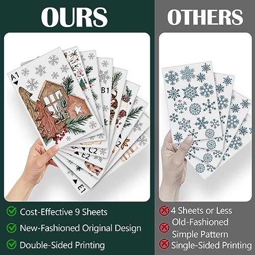Winter Pine Cone Window Clings - 9 Sheets Holiday Snowflakes & Decorations