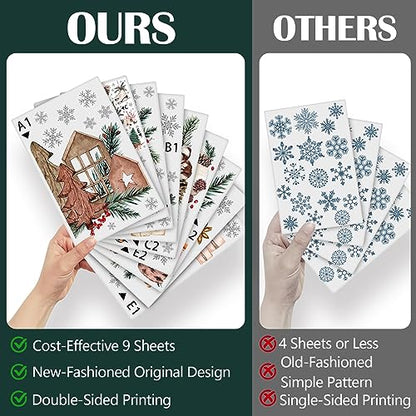 Winter Pine Cone Window Clings - 9 Sheets Holiday Snowflakes & Decorations