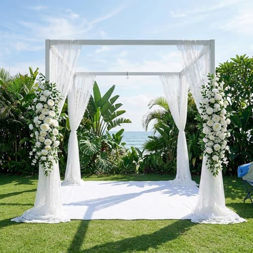 White Lace Canopy Bed Curtains - Sheer Mesh Drapes for Bedroom Decor - 28W x 276L