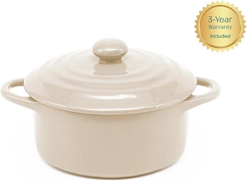 Kook Ceramic Mini Cocotte Set - Small Casserole Dishes with Lids | Oven & Microwave Safe, 12 oz, Ivory, Set of 4
