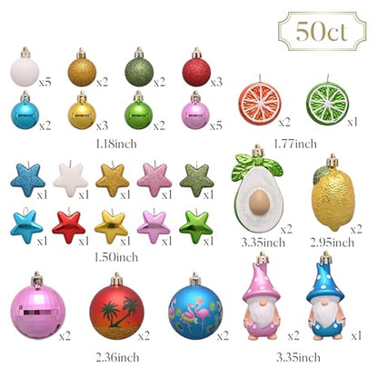 Valery Madelyn 50ct Summer Tree Ornaments Set for Christmas in July Decorations - Tropical Fruit & Animal Designs