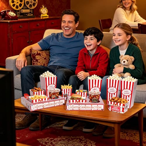 Movie Night Snack Trays with Popcorn & Snack Boxes - Red / 32