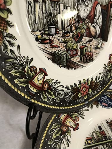 Christmas Santa's Workshop Dinner Plates Set of 4 - Holiday Tableware