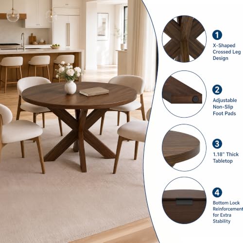 47-Inch Round Dining Table for 4-6 People with Walnut Finish, Wood Pedestal Base